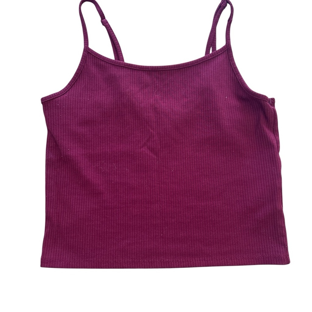 American Eagle Outfitters Ribbed Spaghetti Strap Crop Top Tank - Plum Berry